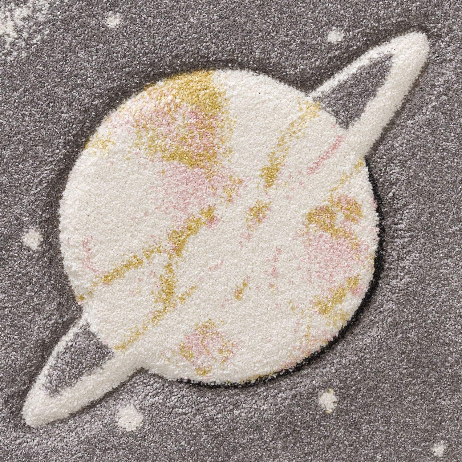 Paco Home Kids Rug Play Rug Space Galaxy for Nursery Planets and Stars in Grey, Size: 5'3" Round