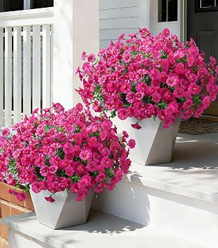 Ivydale 24 Bundles Artificial Flowers for Outdoors Faux Plants Fall Outdoor Decor Faux Silk Morning Glory with Eucalyptus Realistic UV Resistant for Outside Planters Porch Patio Garden Home Decor