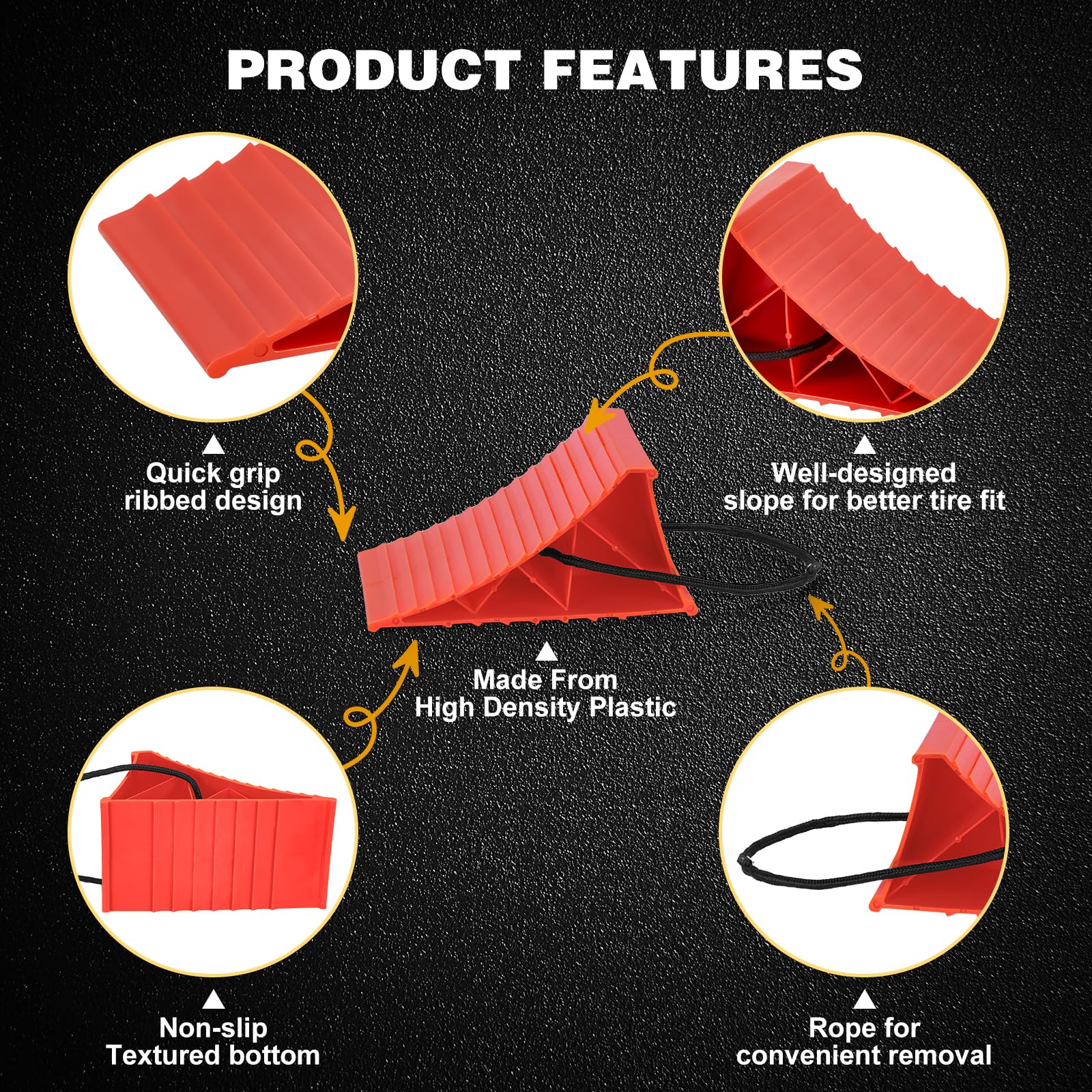 Patto - Set di 4 Cunei per Ruote Resistenti, con Corda per Una Facile rimozione, Resistenti, Antiscivolo, in Gomma Solida, per Camper, efficaci nel Mantenere Il Veicolo in Posizione, Rosso