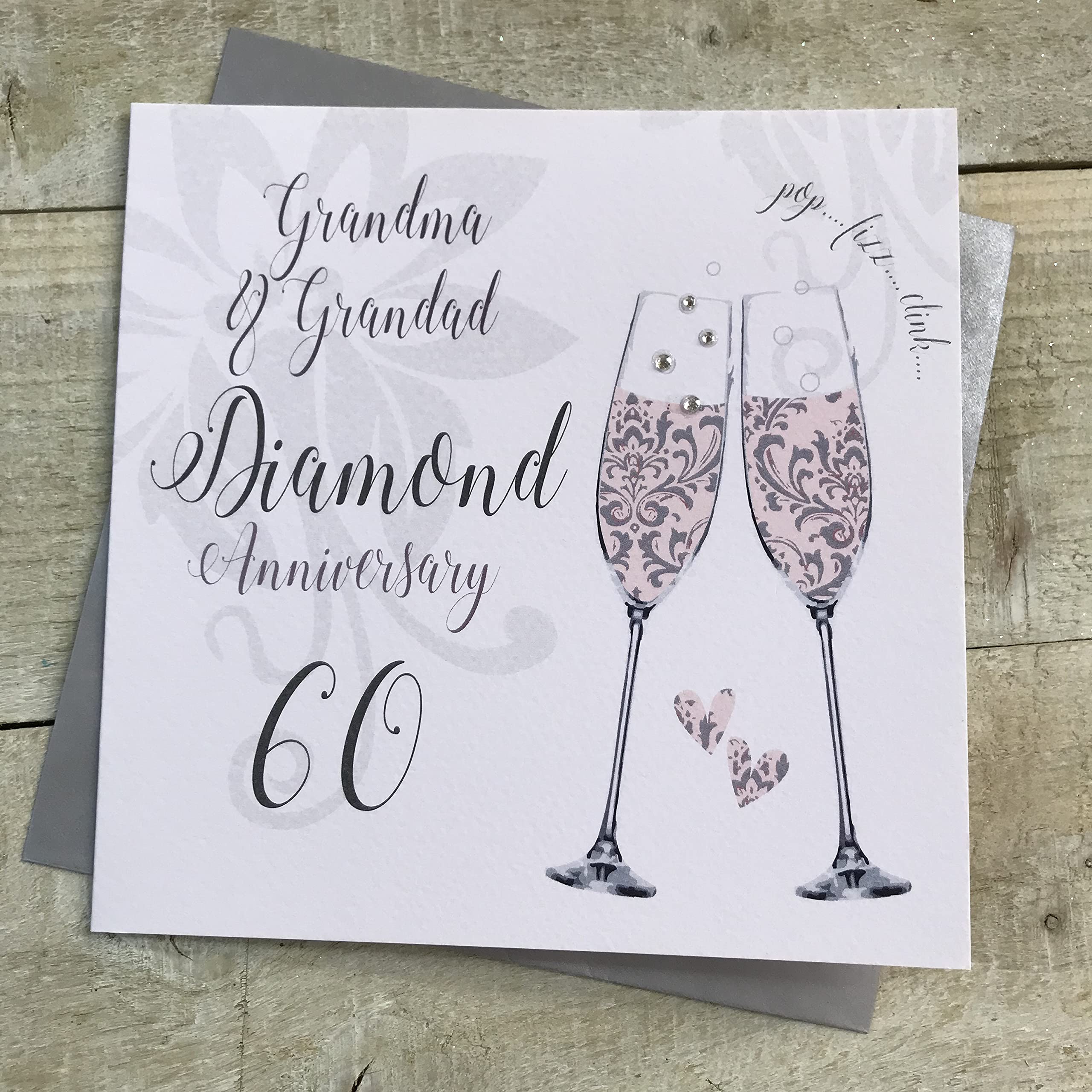 Grandma & Grandad Diamond Anniversary 60" Handmade 60th Anniversary Card Champagne Flutes