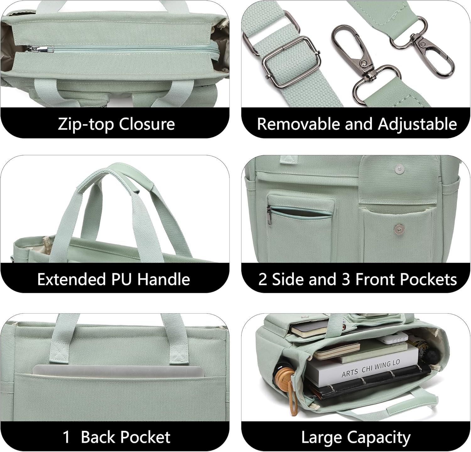 2Pcs/Set Large Canvas Tote Bag for Women, Laptop Work Bags Crossbody Shoulder Hobo Handbag Purse Travel Gym Teacher College - Image 5