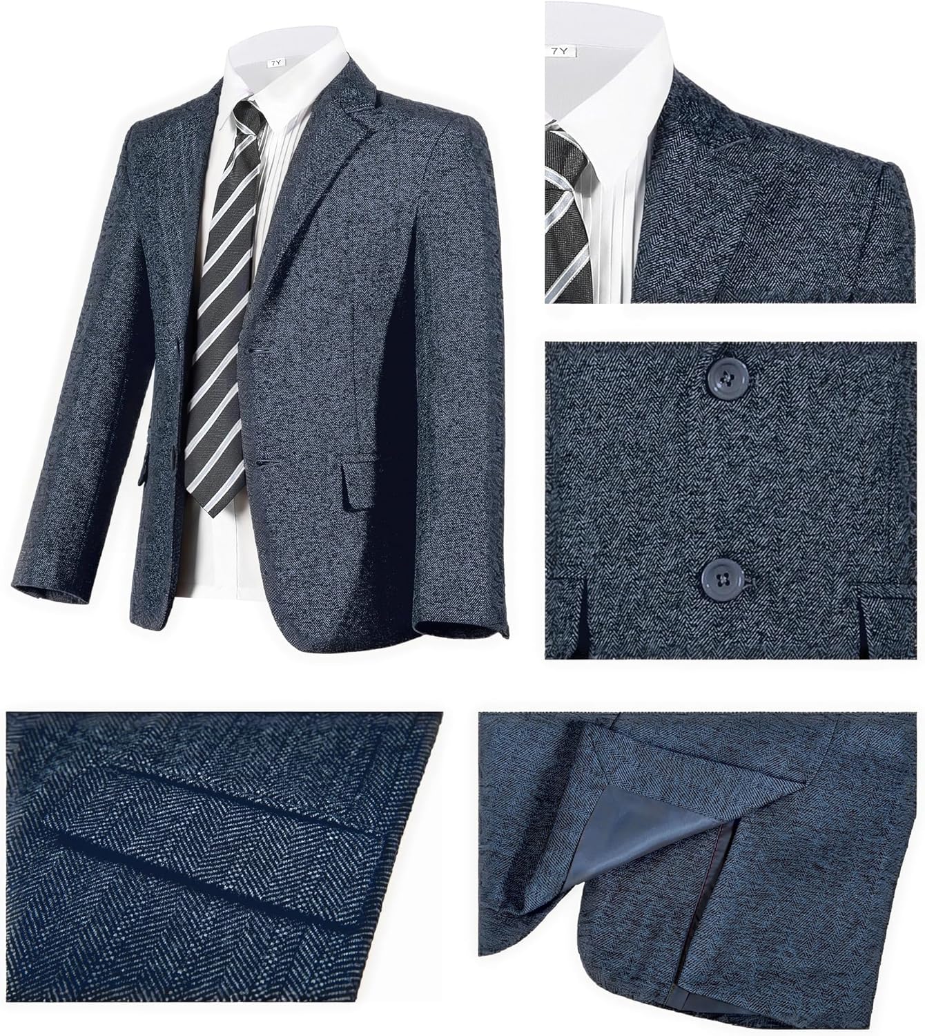 Tweed Boys Suit Herringbone 6pcs Suits for Boy Slim Fit Tuxedo Formal Jacket Wedding Shirt Blazer Vest Pants Set with Tie - Image 3