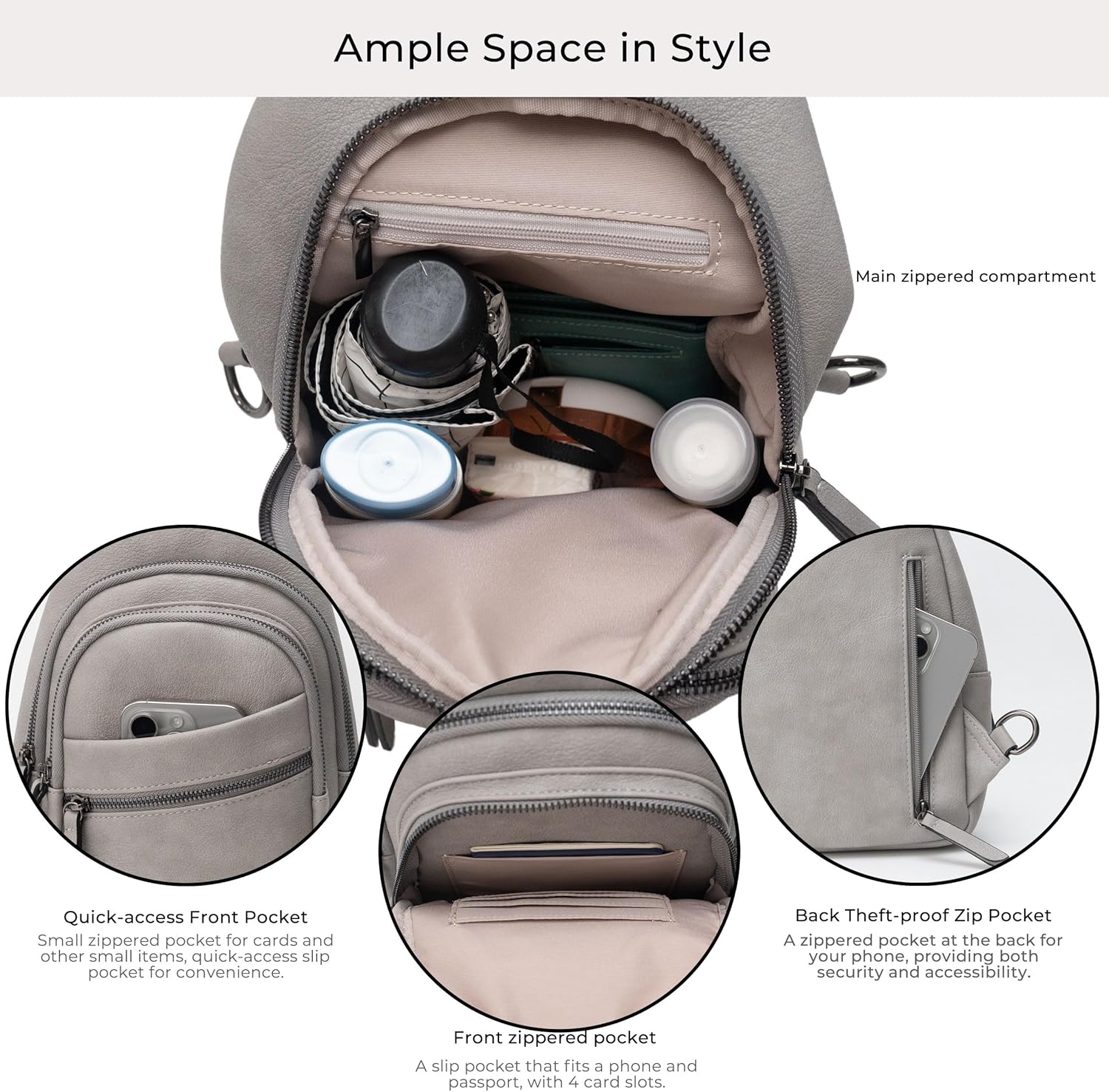 Alldaily Large Sling Bag for Women Crossbody Purse Leather Fashionable Trendy Chest Bag for Travel, Fanny Pack (Grey) - Image 3