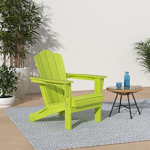 Vista 368 de KINGYES - Silla Adirondack plegable, sillas de patio de polietileno de alta densidad para todo tipo de clima, silla de césped con textura de madera