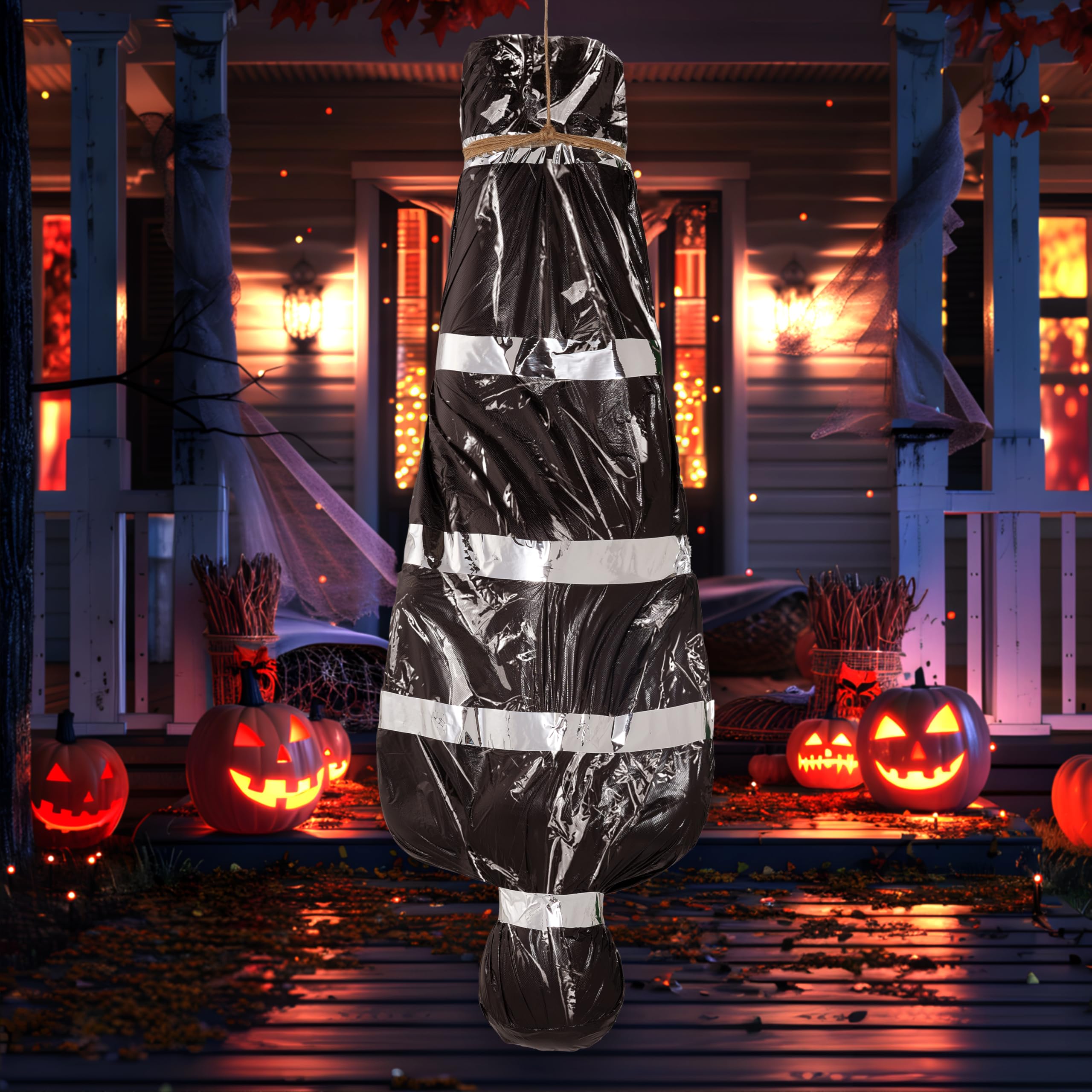 JOYIN Wiszące zwłoki martwa ofiara, rekwizyty, straszne nadmuchiwane dekoracje na Halloween, na zewnątrz, przerażające ciało, dekoracja nawiedzonego domu, rekwizyty do wewnątrz, na trawnik, podwórko