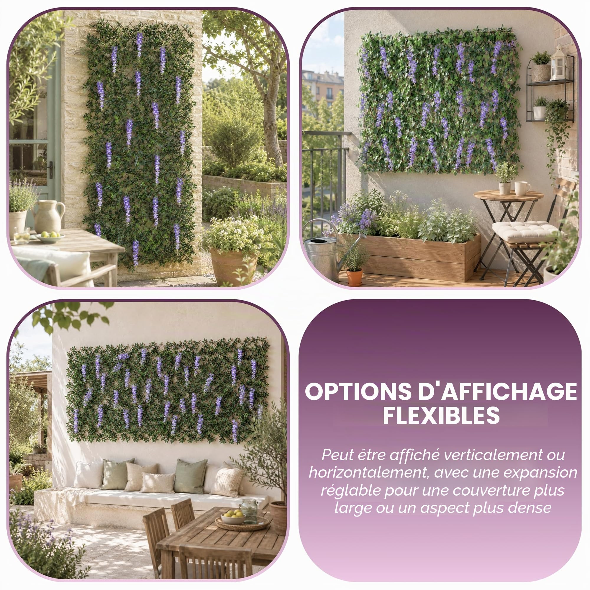 Garden Mile Treillis Feuilles et Fleurs de Glycine Artificielle Violette, Panneau pour Printemps et Été, Décoration de Jardin Grimpante