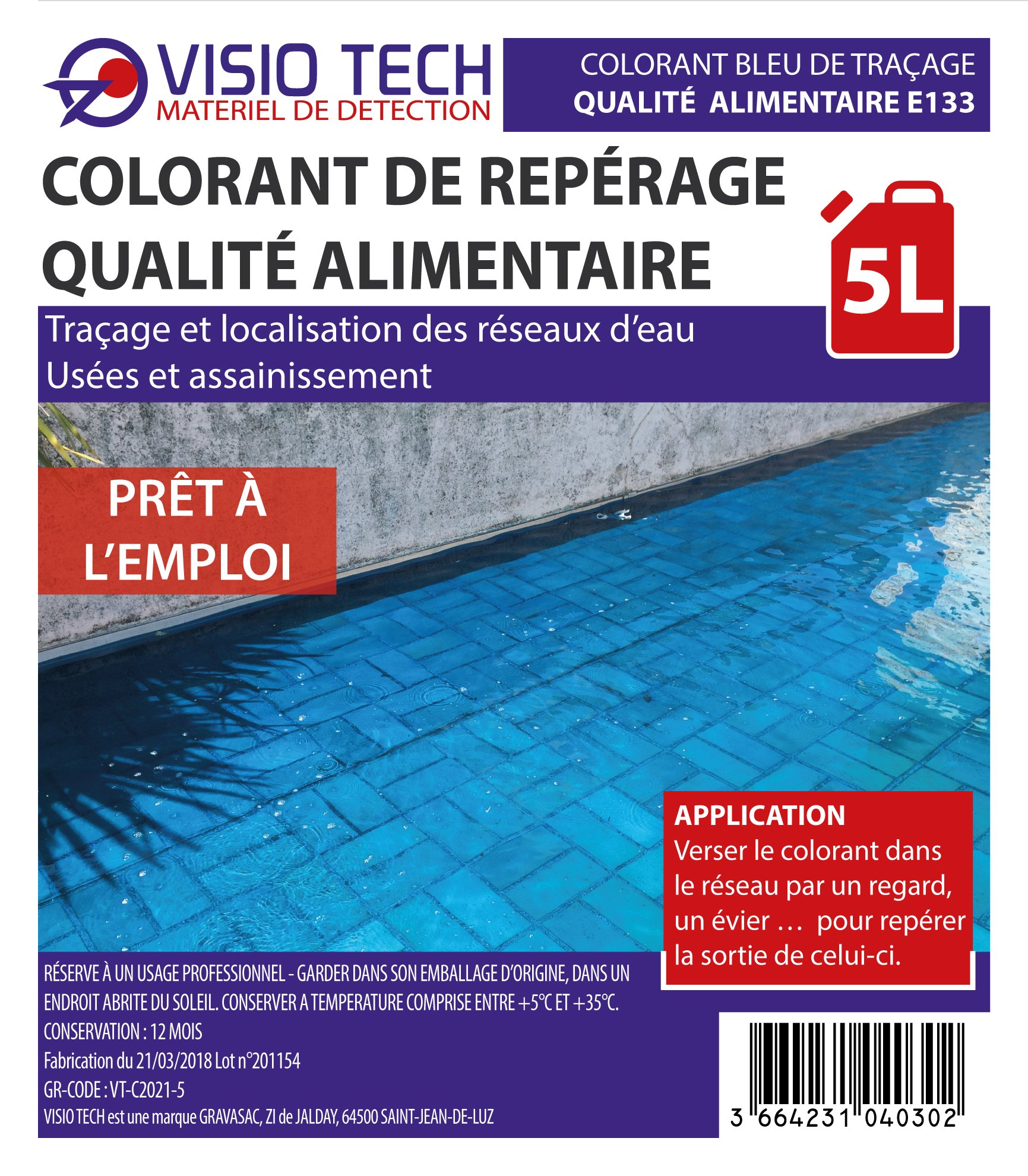 Colorant de repérage BLEU 5L, prêt à l'emploi