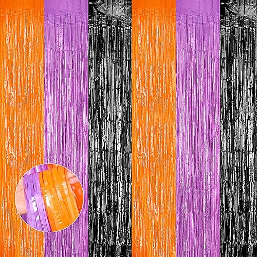 Peryiter 6 cortinas de flecos metálicos de oropel de 3.3 x 6.6 pies, accesorios de fondo para Halloween, cumpleaños, aniversario, despedida de