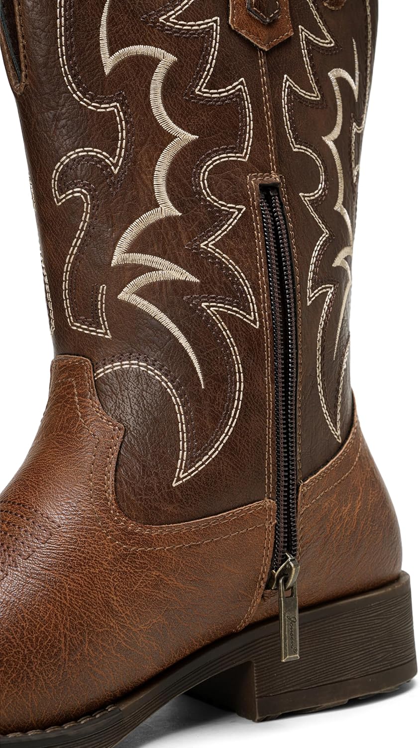 Jousen Cowboy Boots for Men, Retro Square Toe Western Boots with Embroidery, Durable Slip-Resistant Pull-On Boot with Holes