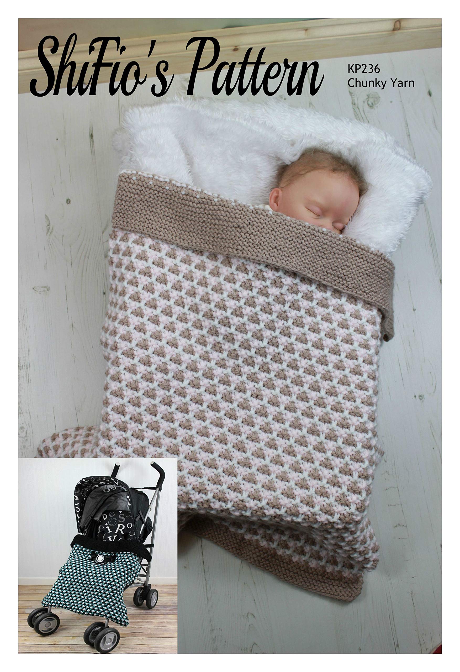 ShiFio's Patterns, Knitting Pattern for Babies Blanket, Chunky Yarn, Baby Buggy Blanket Knitting Pattern with strap holes, KP236