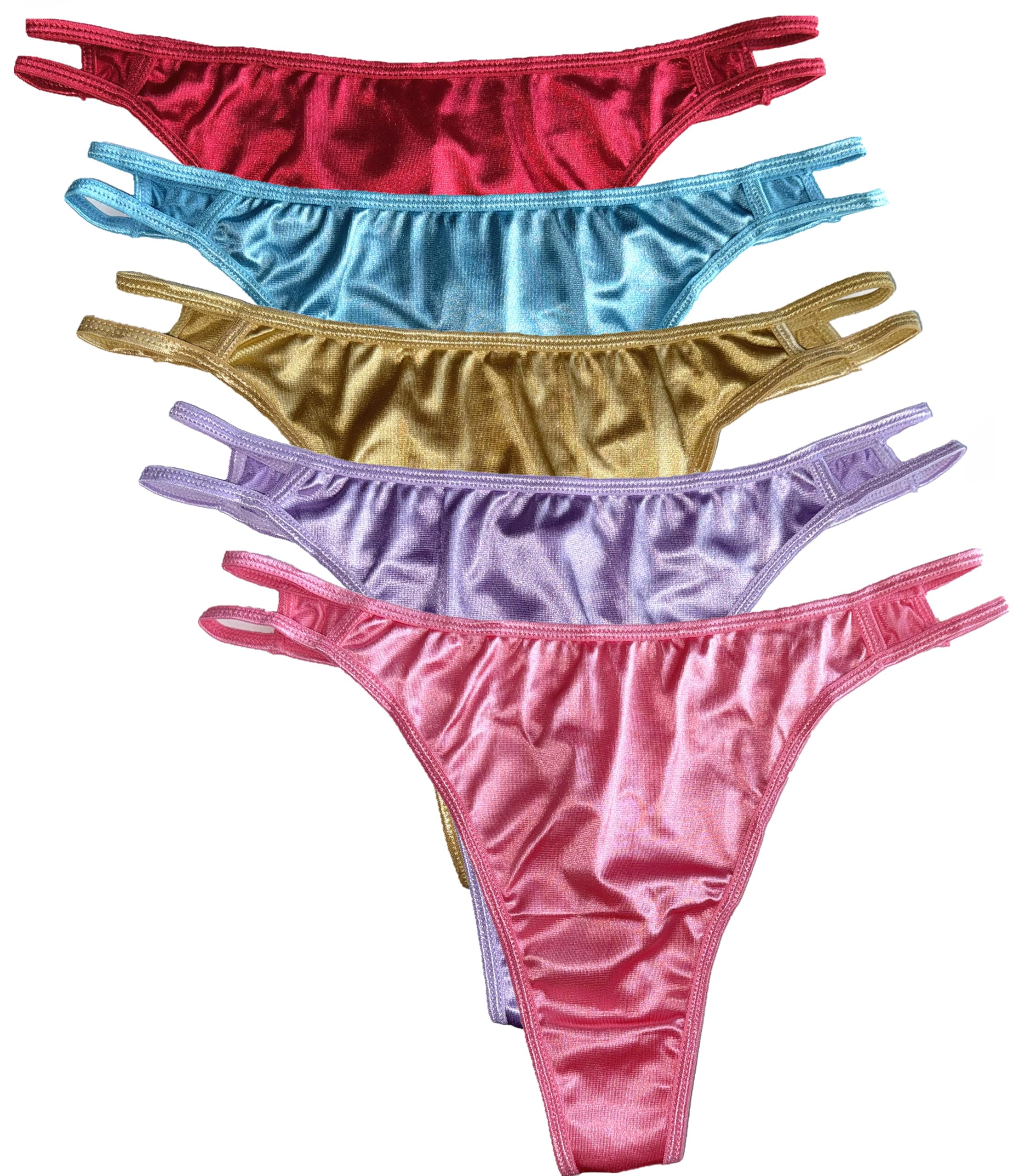Colorful Star 5 Pack Women's Satin G-string Underwear String Bikini Thongs Panties, Multicoloured, Large