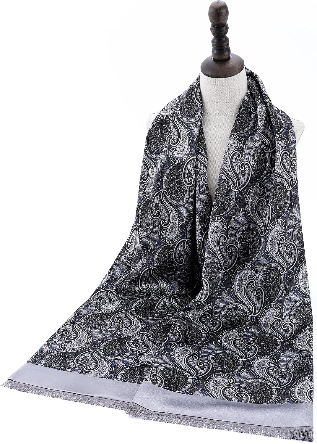 Men's Satin &Brushed Silk Scarf, 100% Mulberry Silk, 13" x 67"