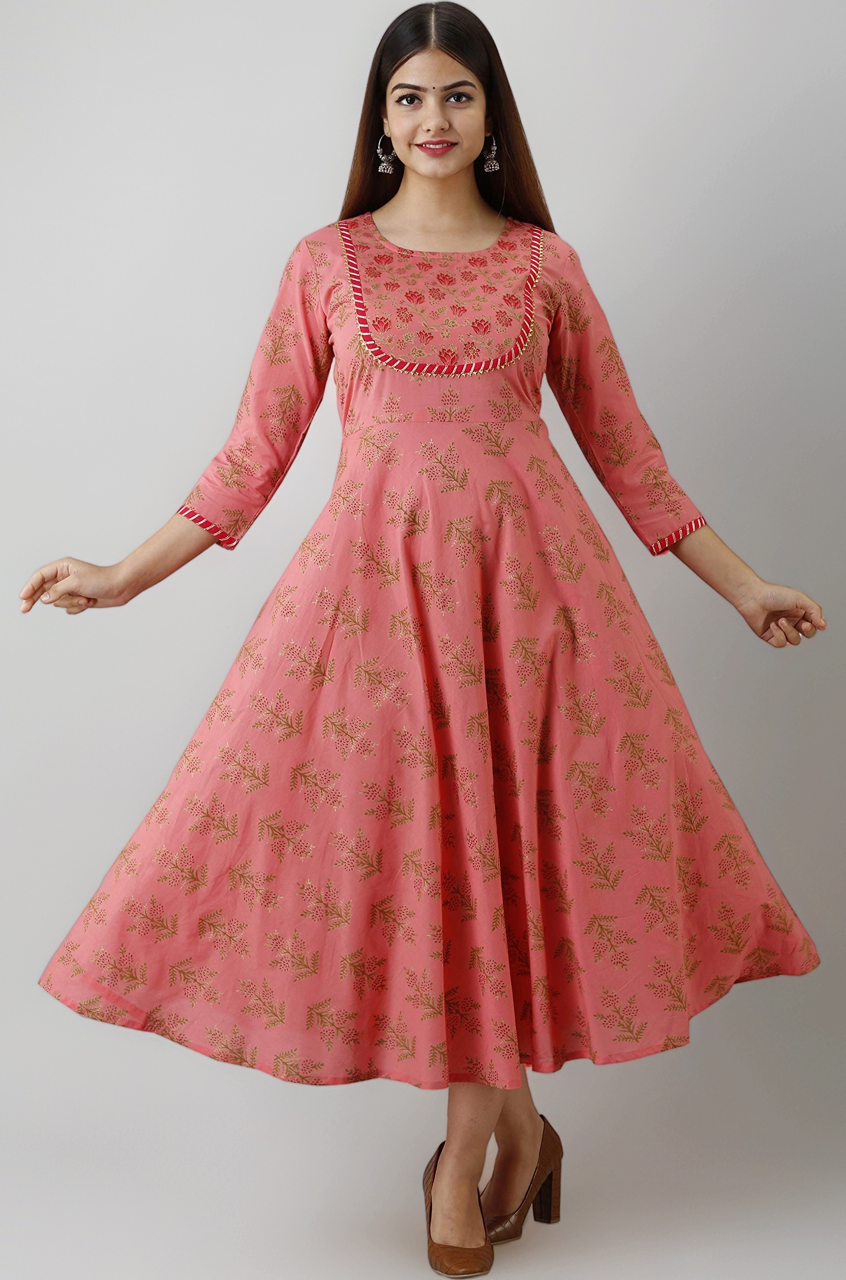 Glam Roots Women's Pure Cotton Printed A-Line Kurta(Grey)