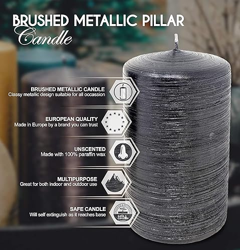 Miniatura 3 de Hyoola Velas de pilar metálicas cepilladas, paquete de 6, velas de pilar blancas perlas, velas decorativas de pilar fabricadas en Europa, 2.75 x 5