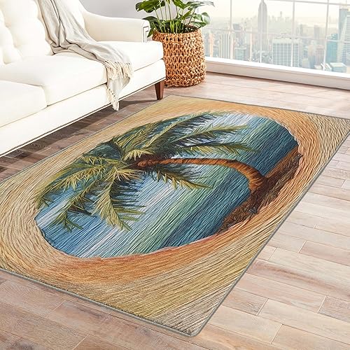 ZDABAOEC Alfombra de palmera, alfombra de 3 x 5 pies, alfombras tropicales para dormitorio, sala de estar, entrada, alfombra pequeña con patrón de