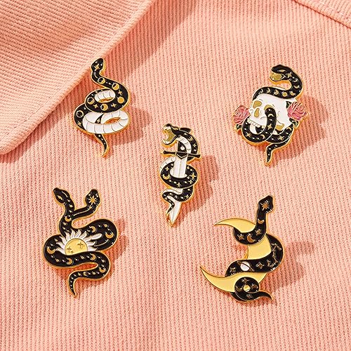 Miniatura 5 de ROFARSO Broche esmaltado con diseño de animales, diseño de conejo, serpiente, zorro, cuervo, flor, arbusto, planta, juego de alfileres de solapa,