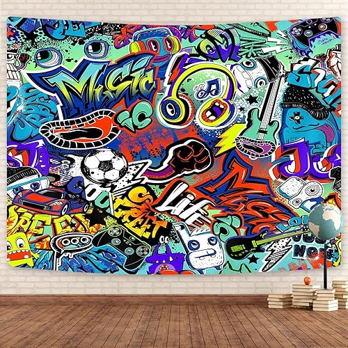 Miniatura 3 de Tapiz moderno de graffiti urbano, creativo urbano urbano, hip hop, arte hippie, divertido tapiz colorido para pared para adolescentes y niñas, tapiz