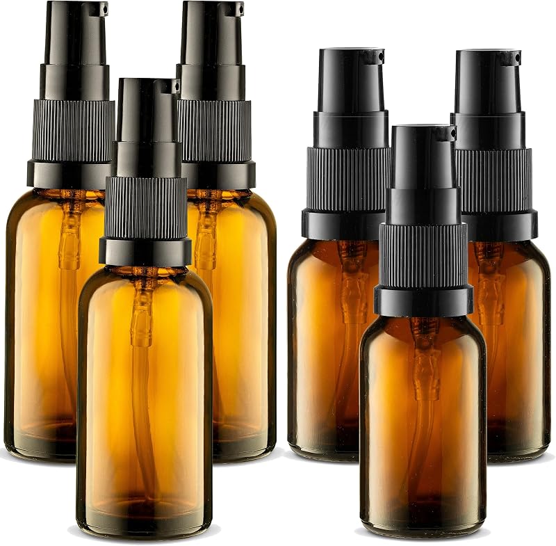 Frasco de vidro âmbar recarregável VitalUp com bomba, 30 mL, pacote com 6