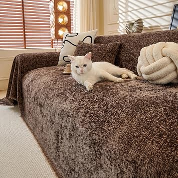 ROOMLIFE Couch Cover with Tassel Brown Chenille Sofa Cover Blanket for Sectional Sofa, Soft Sofa Slipcovers for L Shaped Love Seat 2-3 Cushion Couch Anti Slip Sofa Protector, 71"x118"