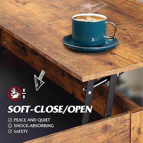 Miniatura 7 de WLIVE Mesa de Centro, Mesa de Centro Elevable de 39 pulgadas con Compartimento Oculto, Cajones de Almacenamiento y Estante de Almacenamiento para