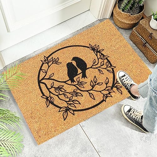 Miniatura 5 de Tapete de entrada, tapetes para puerta de entrada al aire libre, ramas y hojas, un par de estampados de pájaros, tapetes clásicos marrones para