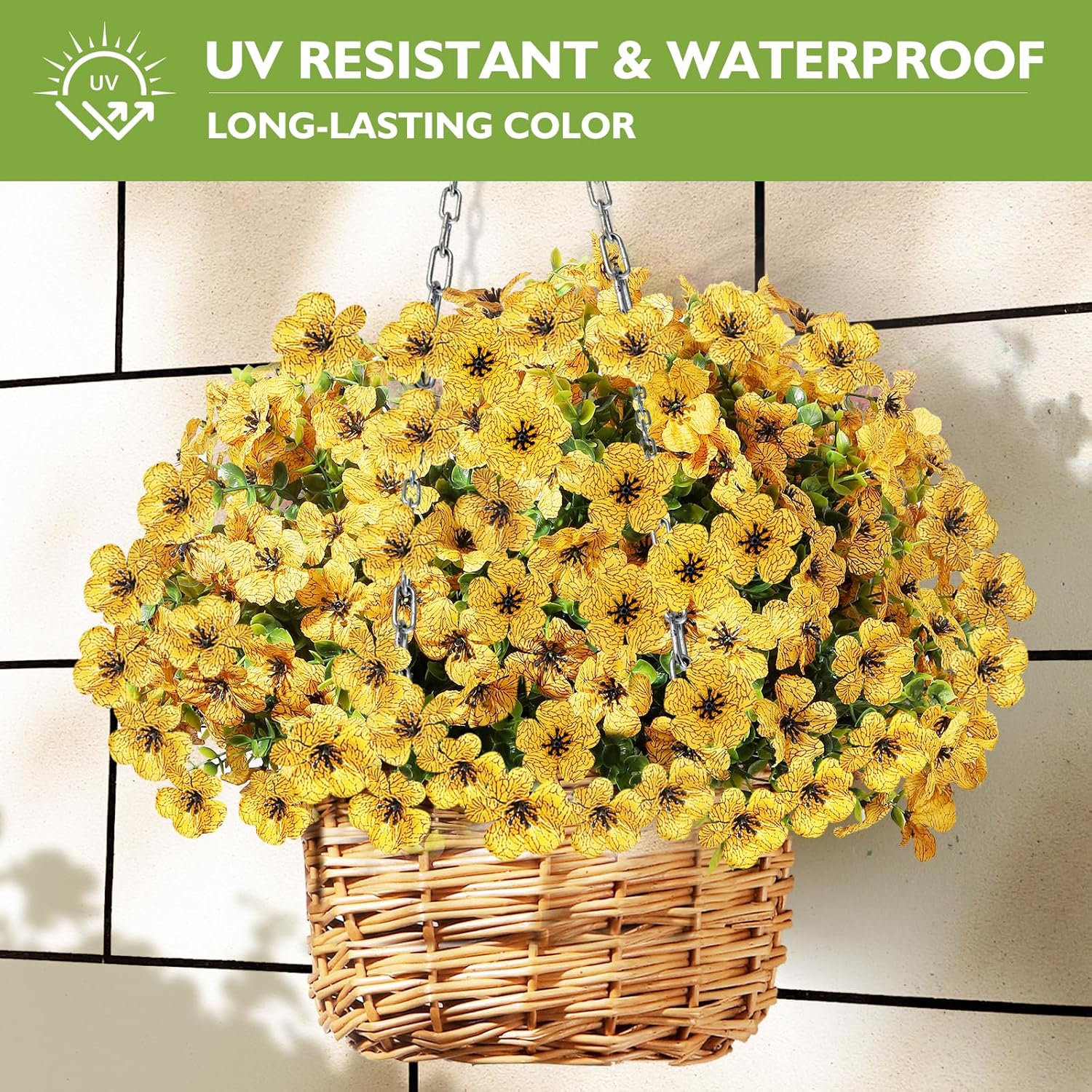 WYOK 14 Bundles Artificial Flowers UV Resistant for Patio Outdoors Fake Faux Silk Plants Realistic Plastic Flowers Indoors Porch Window Home Decoration (14, Yellow) - Image 5