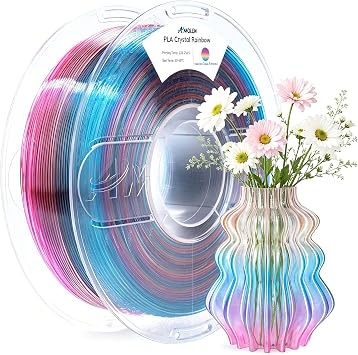 AMOLEN Rainbow Translucent PLA Filament 1.75mm, Transparent 3D Printer Filament, Crystal PLA Nebula Glaze, NO-Tangle & Low Warping, Spool 1KG, Dimensional Accuracy +/-0.02 mm, Fit Most FDM 3D Printers