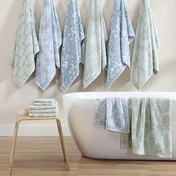 Tommy Bahama - 6-Piece Bath Towel Set, 100% Cotton Soft & Highly Absorbent Bathroom Towels, Long-Lasting Color, Dorm Room Essentials, Linear Palms Green