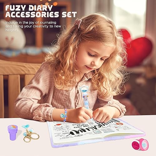 Miniatura 6 de homicozy Diario de sirena para niñas con cerradura y llaves, diario mullido de teñido anudado para niños con 160 páginas rayadas, cuaderno secreto