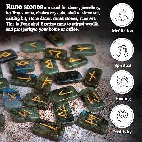 Miniatura 2 de Juego de piedras de runa de labradorita, piedra pulida, suministros de brujería de élder Futhark, piedras preciosas runas espirituales vikingas