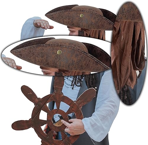 Miniatura 6 de Sombrero de pirata, sombrero de capitán, disfraz de pirata, accesorios de pirata, paquete de 2