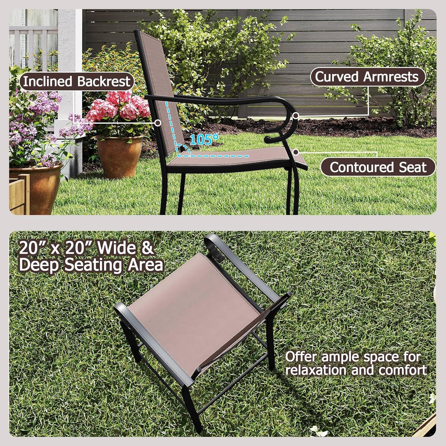 Tangkula Outdoor Bar Stools Set of 2, High Bistro Chairs with Back, Armrest and Footrest, Tall Counter Height Patio Stools & Bar Chairs with Breathable Mesh Fabric for Porch, Balcony and Backyard