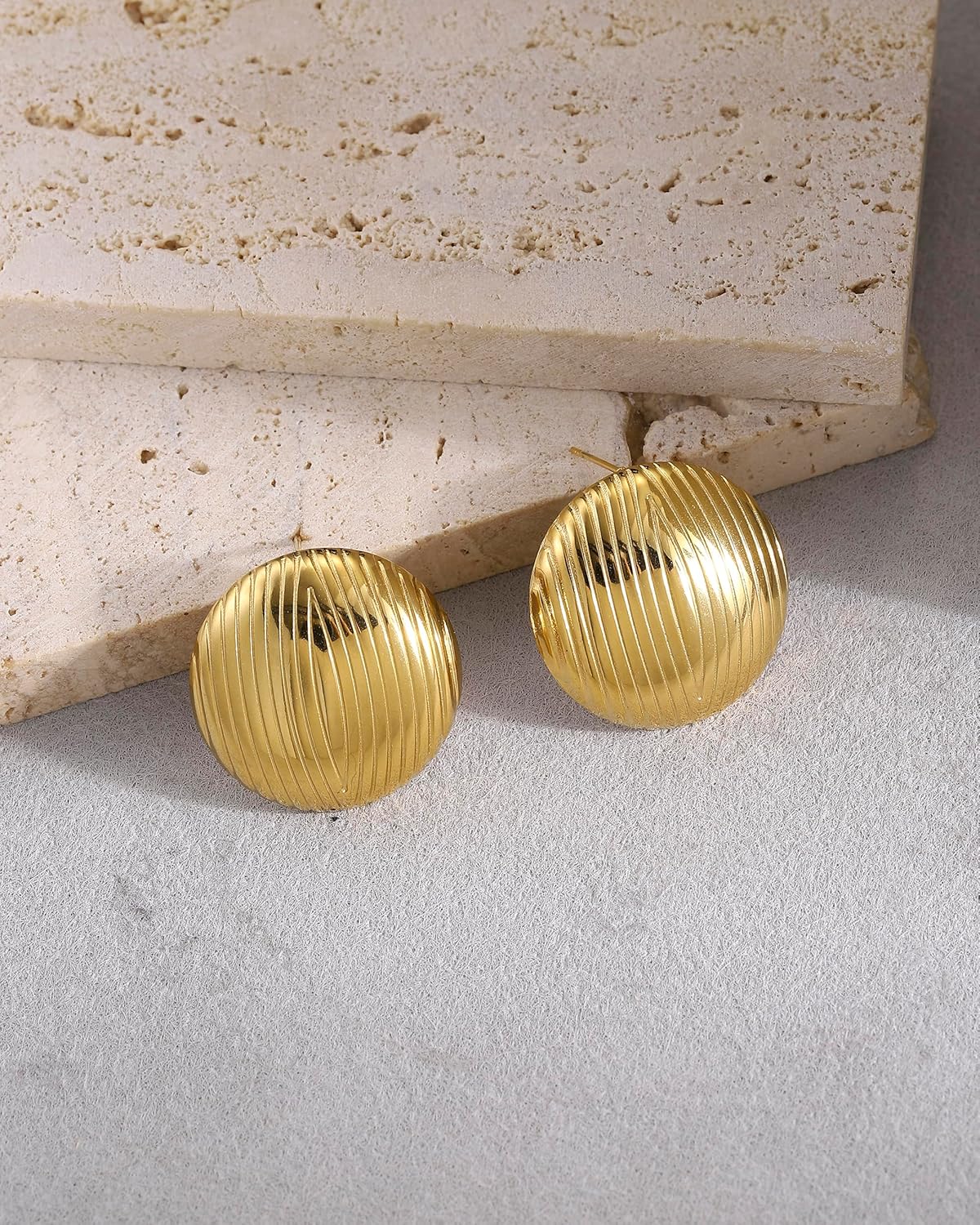 Chunky Gold Earrings for Women, 18K Gold Plated Stainless steel Waterproof Stud Earrings, Bold Vintage Chunky Jewelry for Women - Image 3