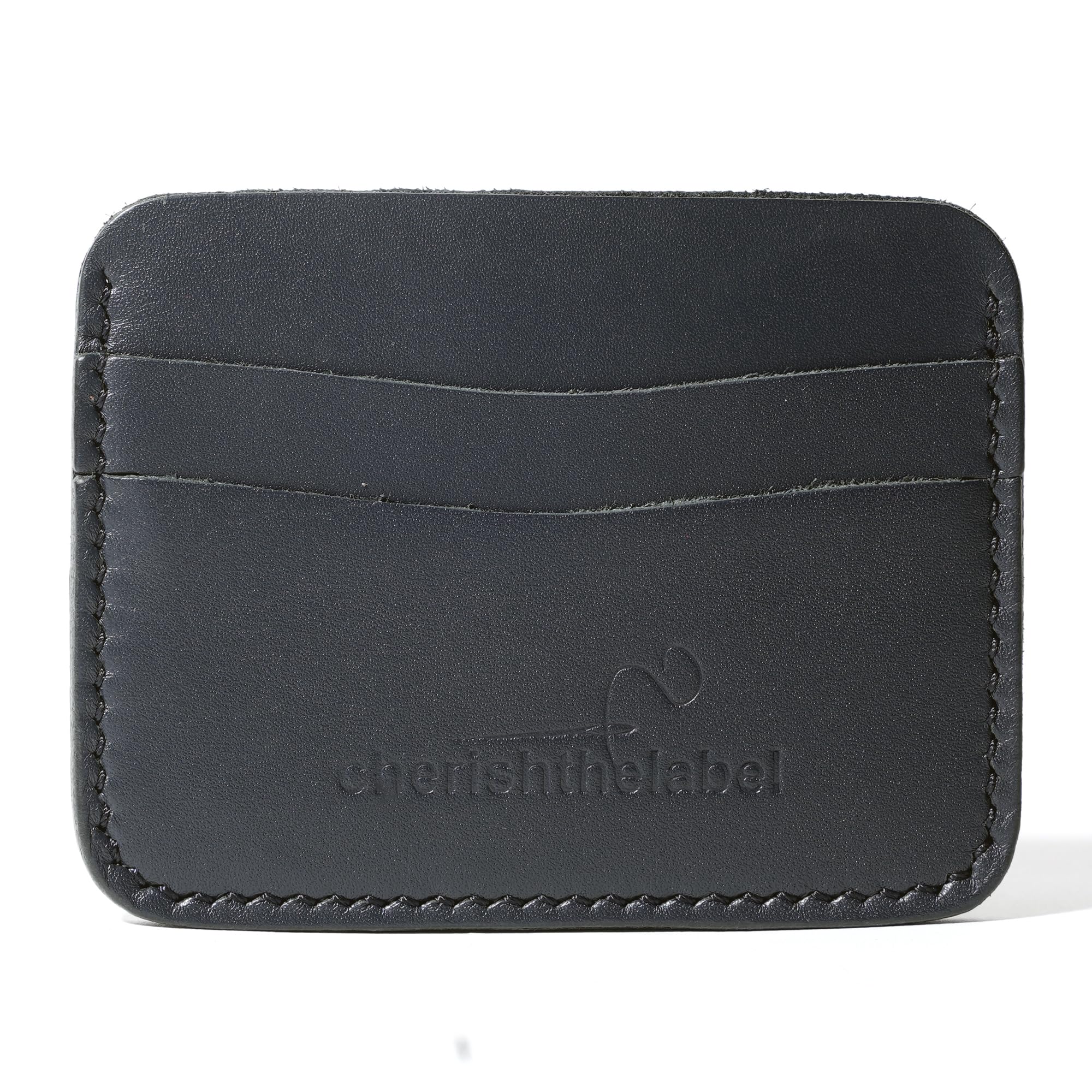 Minimalist Leather Card Holder Slim Front Pocket Wallet Hand-Stitched Full Grain Vegetable Tanned Leather For Men Women BLACK