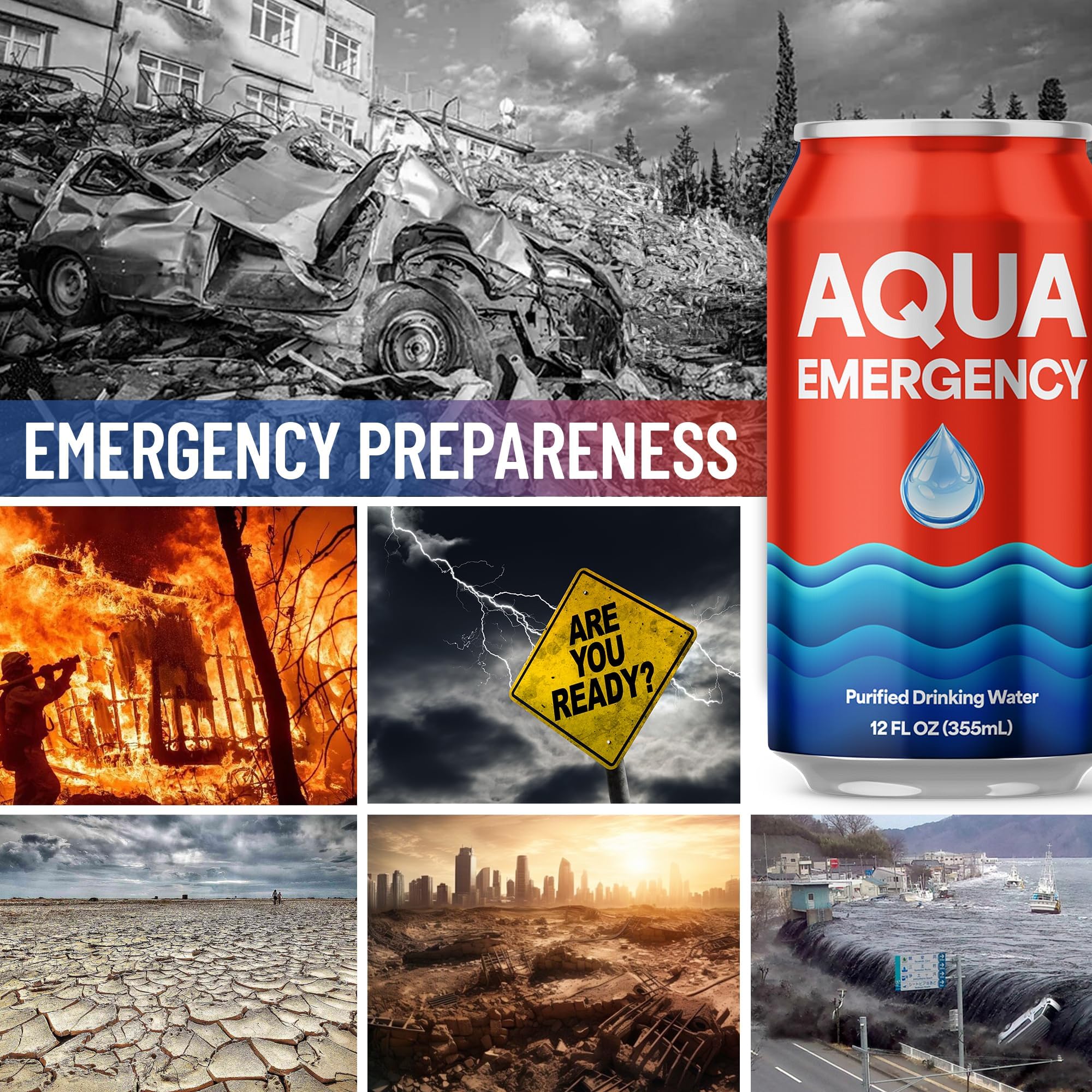 Aqua Emergency Water for Drinking, 50-Year Shelf-Life Emergency Preparedness Survival Water Supply 12oz (24 Pack)
