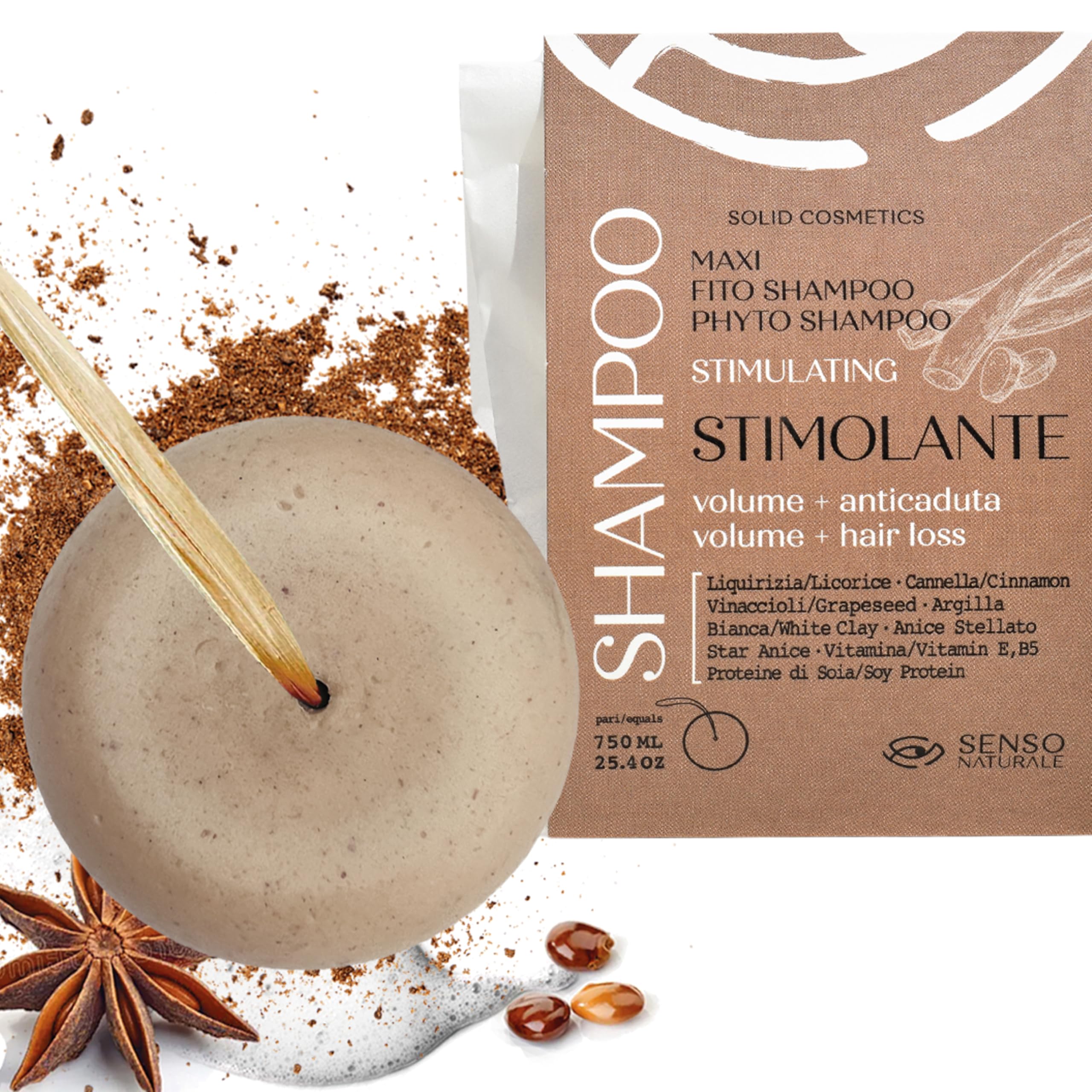 Champu Sólido Profesional Anticaída Fortalecedor Estimulante para Cabellos Débiles Estimula el Crecimiento del Cabello, 100% Ecológico, Vegano, Bio, Natural, pH 4.5-5.5