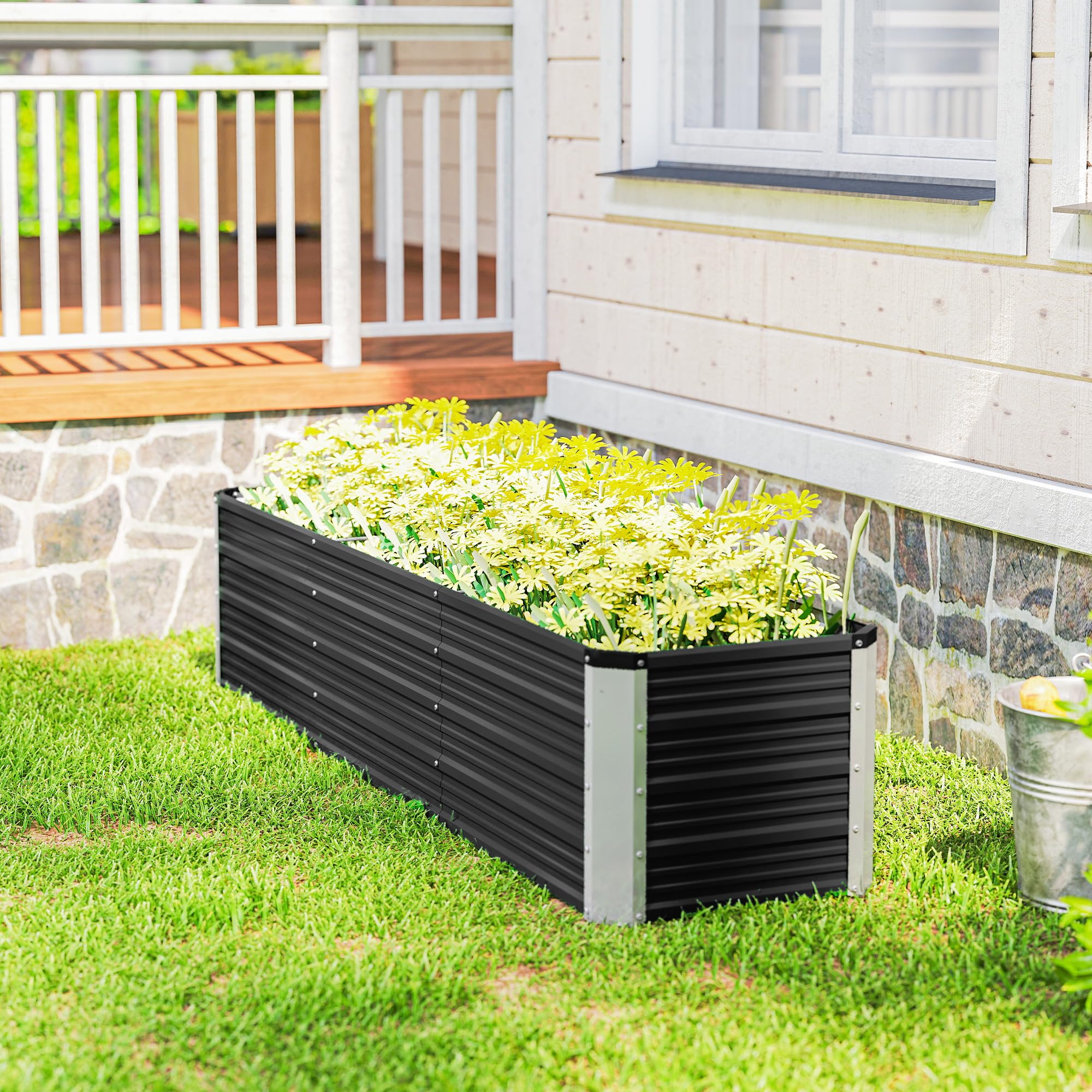 Outsunny Jardinière surélevée en Acier avec Gants 183x47x40 cm Gris | Lit de Jardin, Carré Potager de Jardin pour Fleurs, Herbes, Légumes