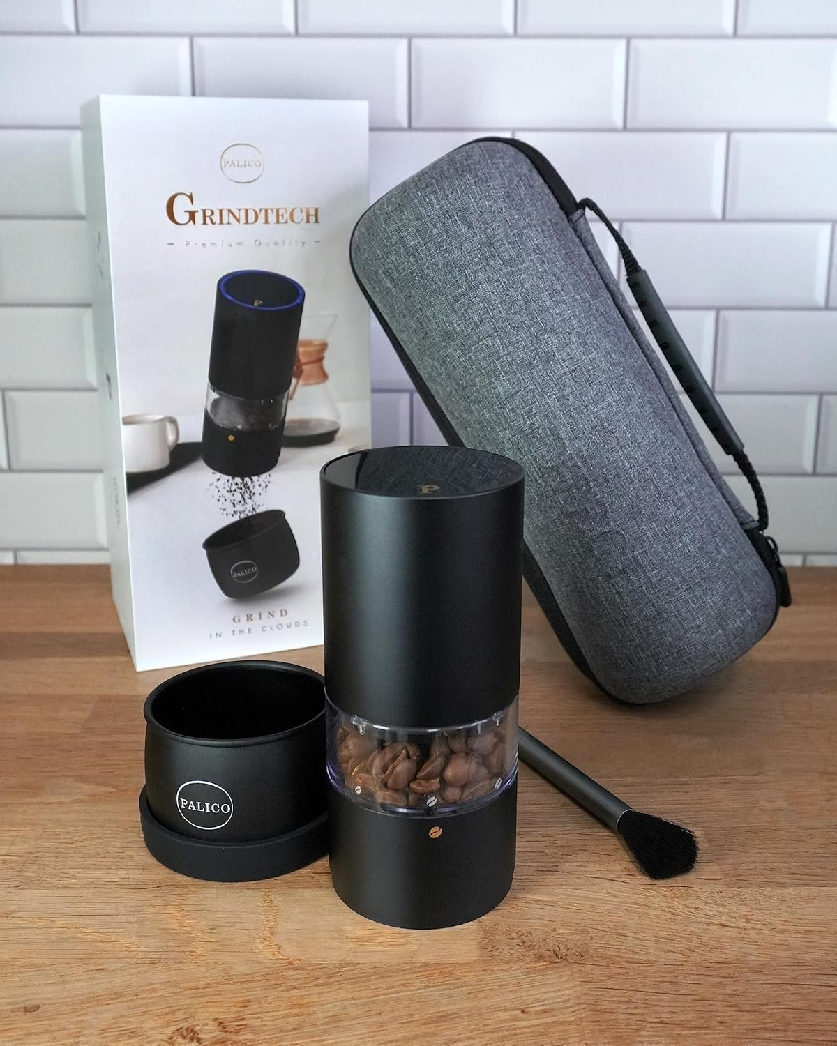 PALICO GrindTech - Portable Rechargeable Electric Coffee Grinder, Cordless Charging Base with Type C, 20 grind size SUS Conical Burr, for Home/Office/Travel or Camping, Mobile Apps support