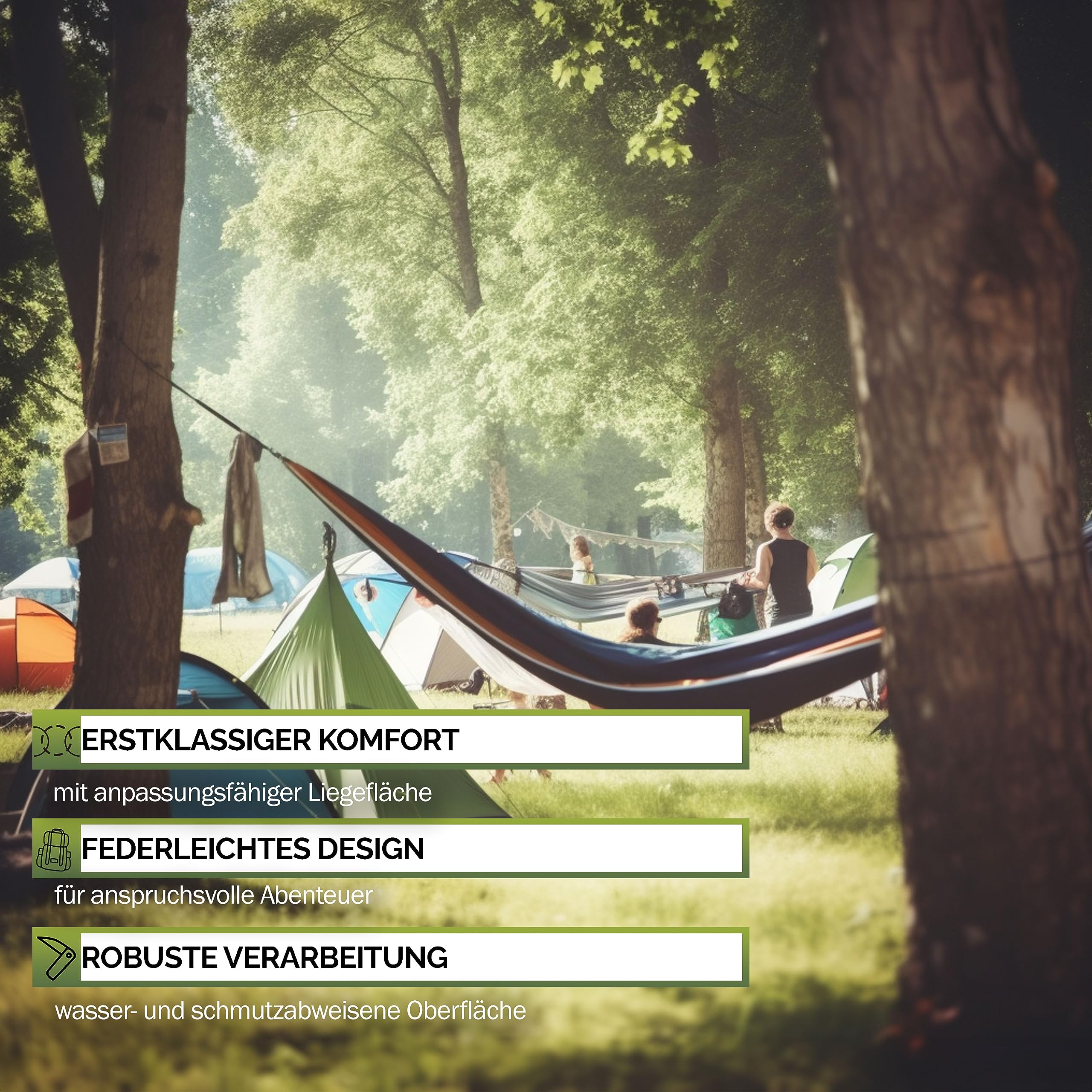 Hängematte Camping- Hängematte 2 Personen, Ultraleichte Outdoor Hängematte, Perfektes Camping Geschenke, Camping Hängematte Outdoor mit 2 Baumgurten + 2 Karabiner