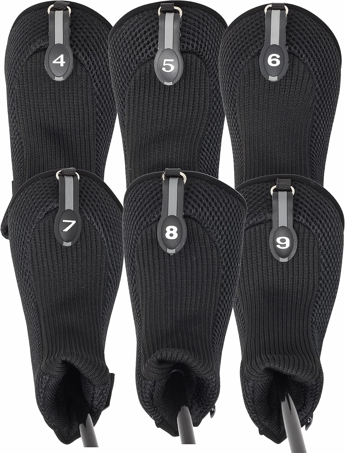 Black All Hybrid Headcover Set 4 5 6 7 8 9 Golf Club Covers Head Cover Neoprene Mesh Complete