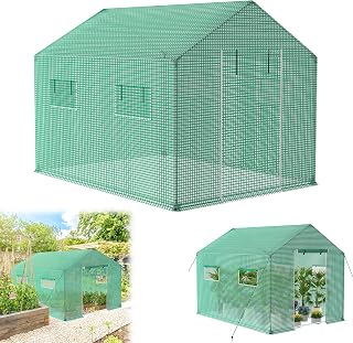 LZQ Gewächshaus Winterfest 6 ㎡, Tomatenhaus mit UV-beständiger Gitternetzfolie, Fenstern und Verzinkte Rohrrahmen, Frostschutz Folientunnel für Gemüse, Blumen und Pflanzen (3x2x2 m, Grün)