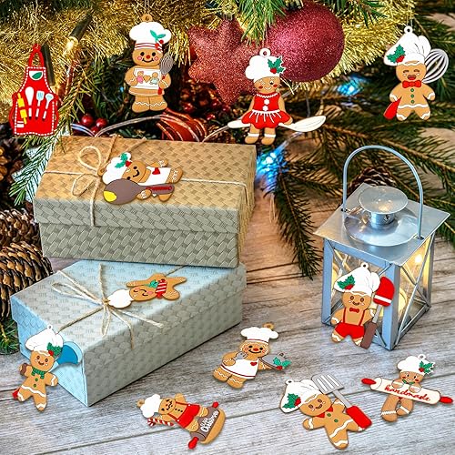 Miniatura 17 de Adornos de casa de jengibre para decoración de árbol de Navidad, 12 piezas de decoración de Navidad de casa de jengibre, adornos colgantes