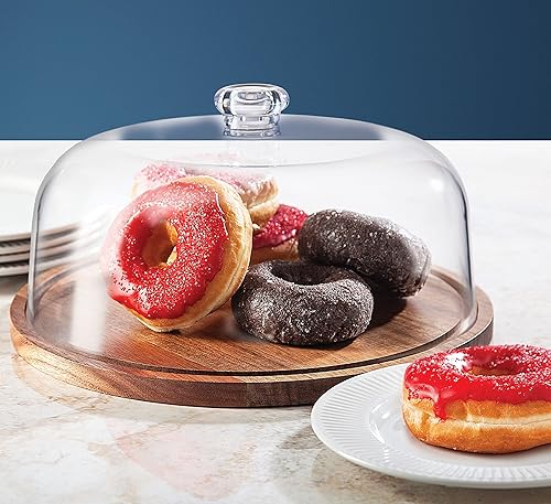 Miniatura 2 de Godinger Soporte para tartas, plato de servidor con cúpula, madera de acacia y tapa acrílica irrompible