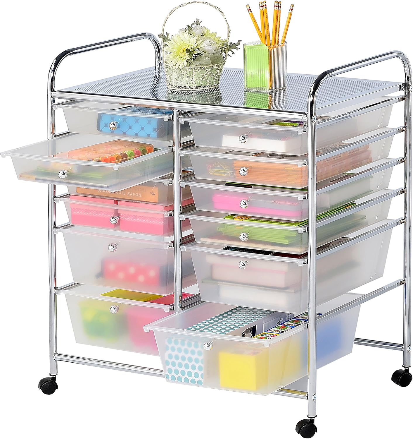 Finnhomy 12 Drawer Rolling Cart Organizer,Storage Cart with Drawers, Utility Cart for School, Office, Home, Beauty Salon Storage, Semi-Transparent White : Office Products