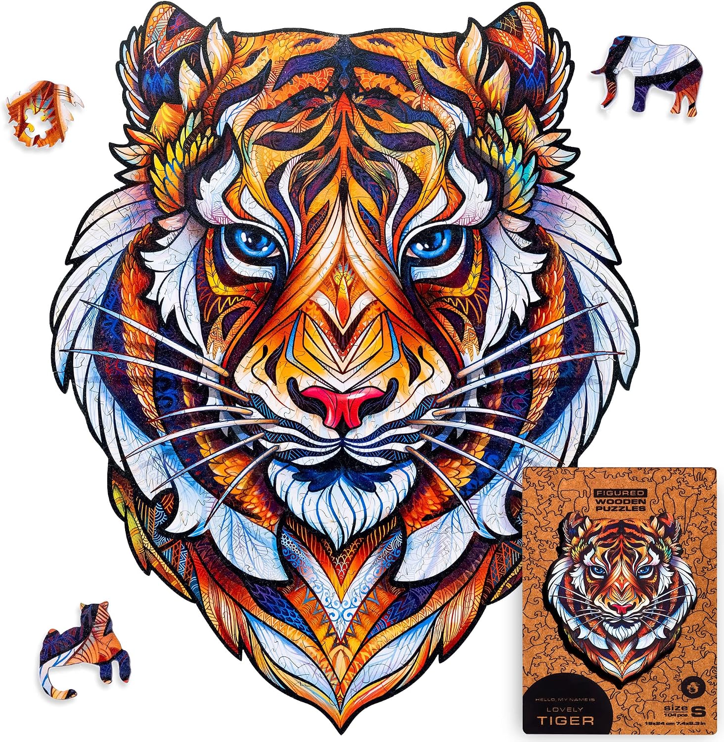UNIDRAGON Original Wooden Jigsaw Puzzles - Lovely Tiger, 273 Pieces, King Size 11.7 x 14.7 inches, Beautiful Gift Package, Unique Shape Best Gift for Adults