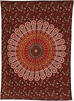 Vista 3 de Bless International - Tapiz hippie indio bohemio psicodélico azul dorado pavo real mandala colgante en la pared (amarillo granate, póster