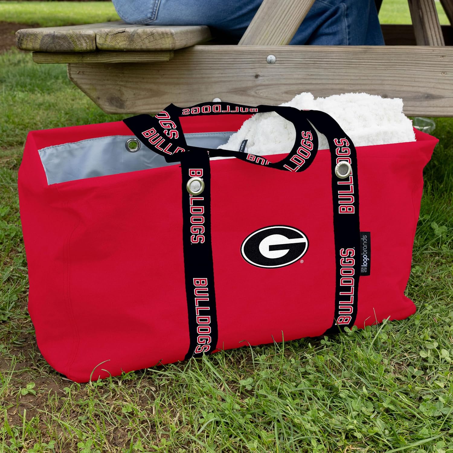 FANMATS NCAA Georgia Bulldogs Large Picnic Caddy Tote Bag — Digital Printed Straps | Polyester | Collapsible Design | Team Color