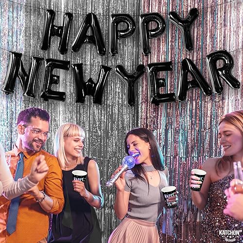 Miniatura 7 de KatchOn, Globos negros de feliz año nuevo  16 pulgadas  Globos de Año Nuevo, decoraciones de feliz año nuevo 2024  Cartel de feliz año nuevo,