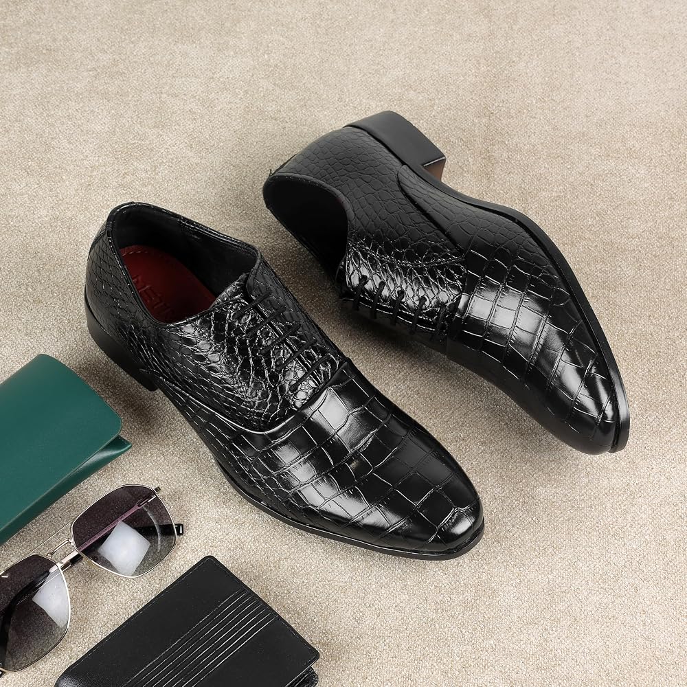 Buy Metro Men Black Faux Leather Croc Print Classic Lace-up