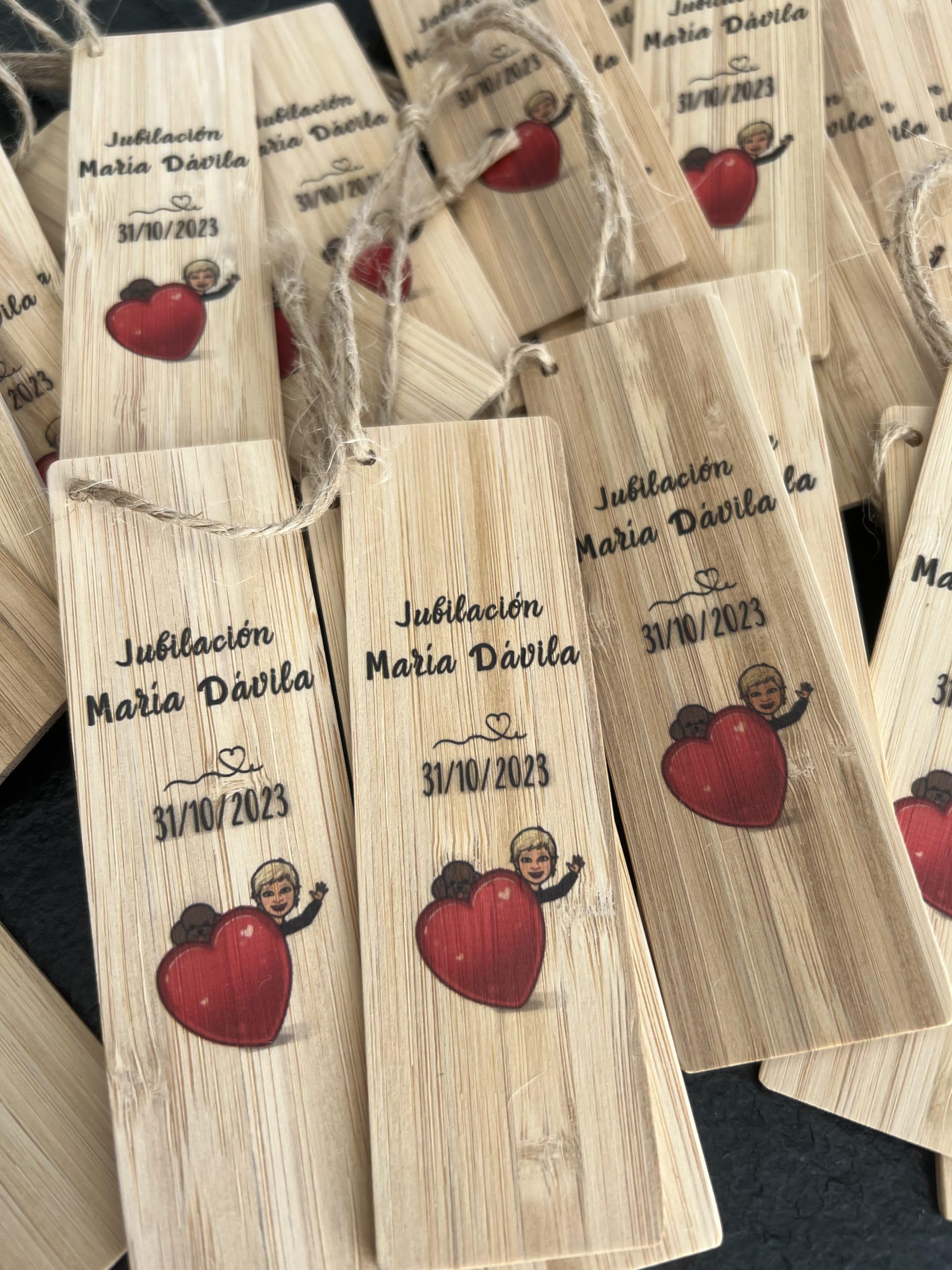 Pack de 20 Marcapáginas de Bambú Personalizados para Boda, Comunión, Bautizo